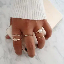 5 piece Golden Ring with Pearl Peach Heart